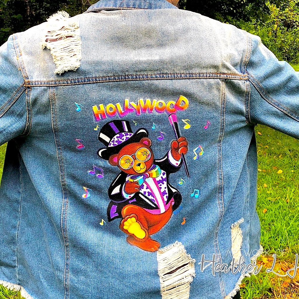 Custom LisaFrank Hollywood Bear, Panda, Dalmatian, Angel Kitty & Cat Jean Jacket